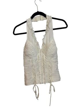 Entry Vintage Y2K Ivory Ruffle Halter Corset Top